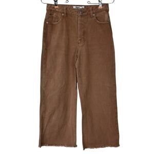 Tiger Mist Jeans Womens XS Rusty Brown Wide Leg Raw Hem High Rise Boho